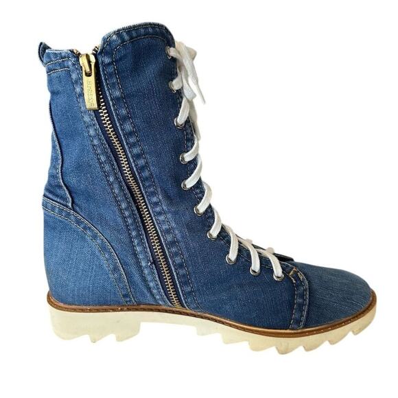 Ersax  Women's Handmade Denim Lace-Up Combat Boots Blue Ankle Casual size 9 - 40 - Picture 3 of 9